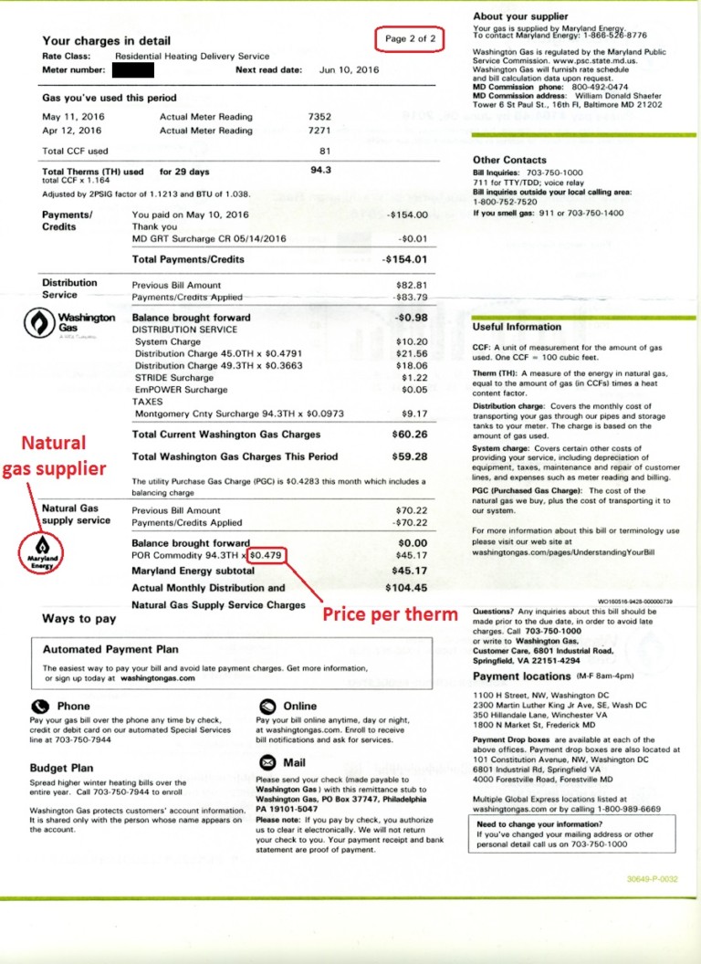 Washington Gas bill sample Larry Giammo